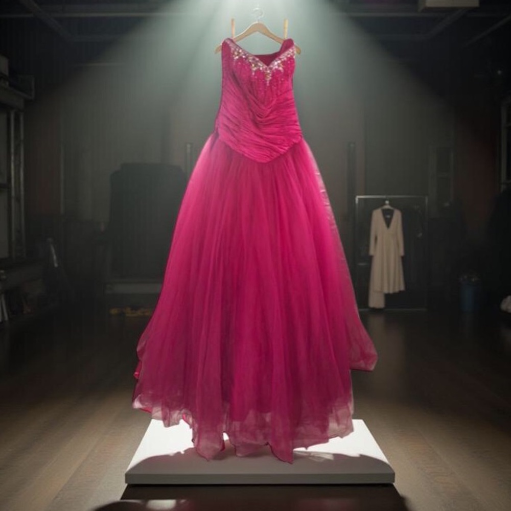 Fuchsia Gown rhinestone princess strapless pageant gown